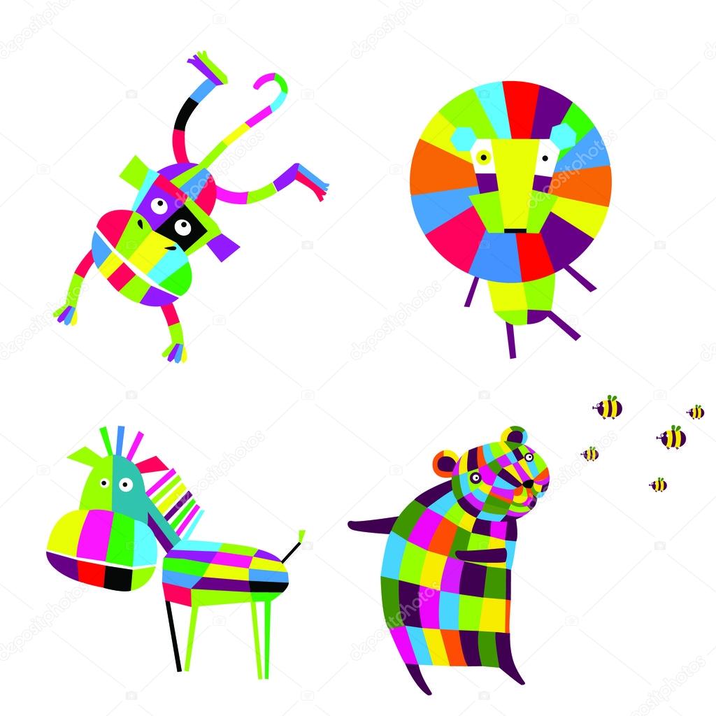 Vector illustration. Cheerful and colorful  animals