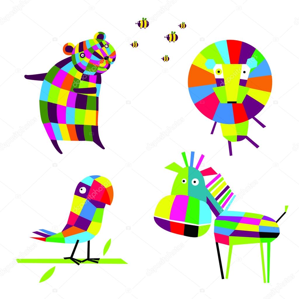 Vector illustration. Cheerful and colorful  animals