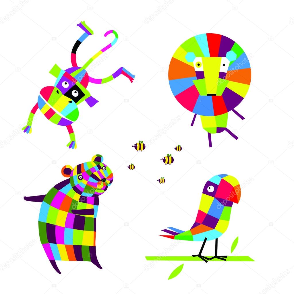 Vector illustration. Cheerful and colorful  animals