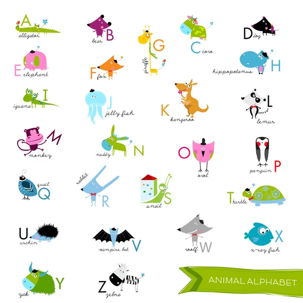 可爱的动物字母表 — 图库矢量图片