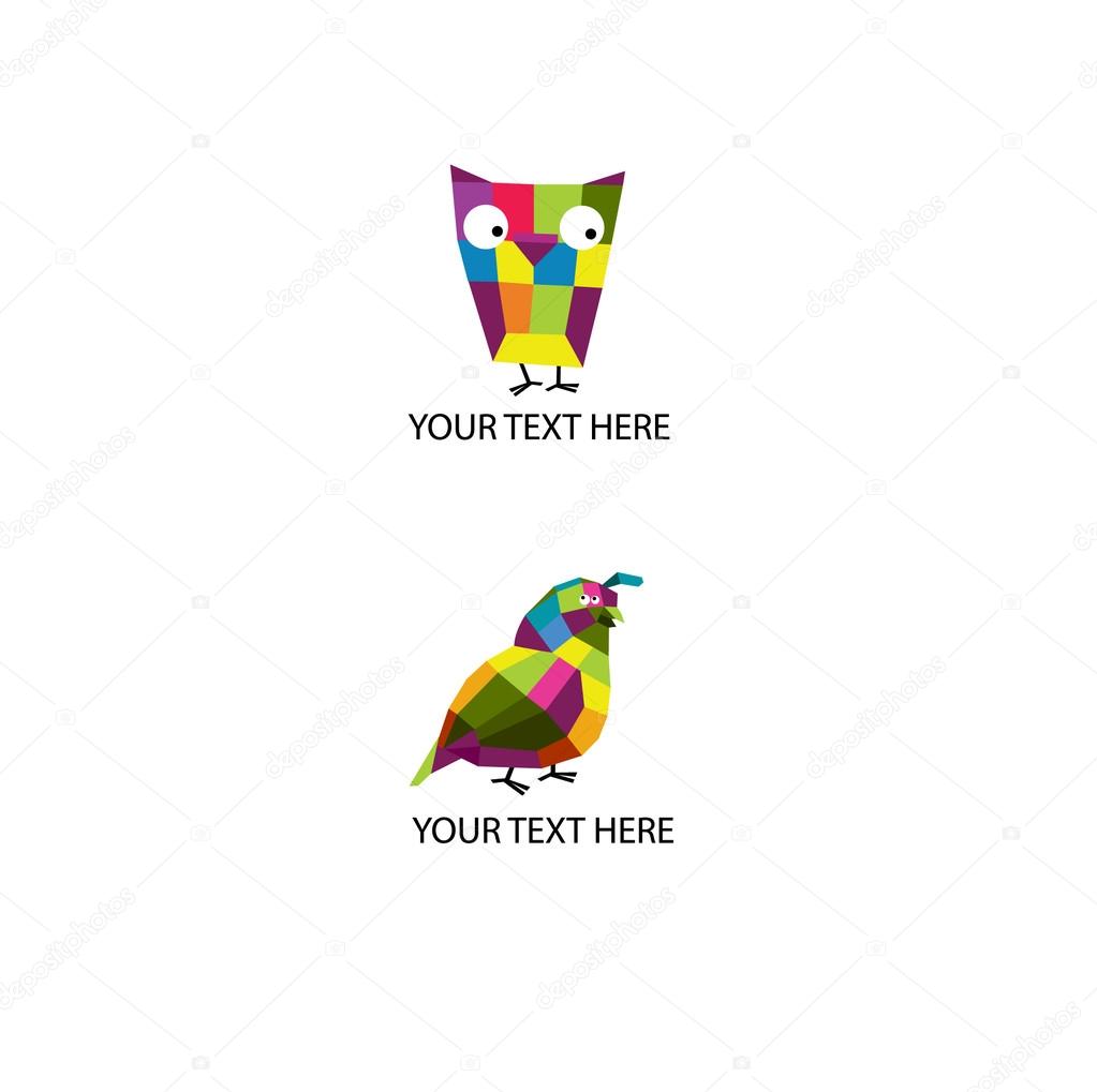 Vector set of  two  animals  owl dove