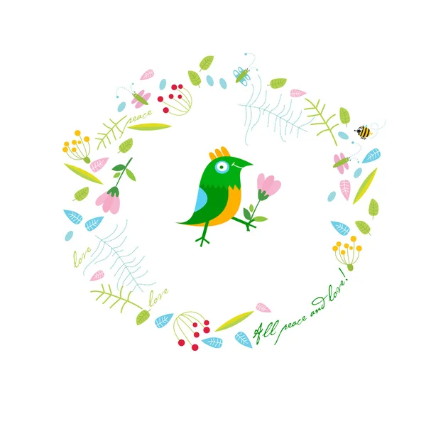Floral frame with  parrot — Stock Vector
