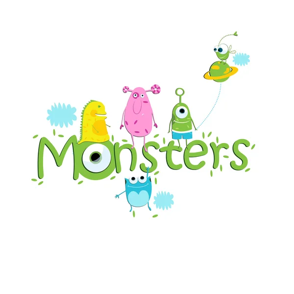 Cartoon monsters op tekst — Stockvector
