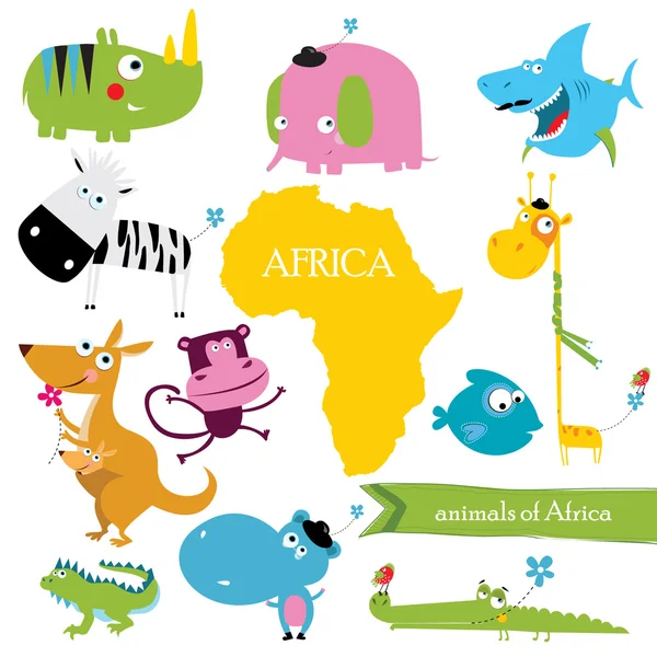 Conjunto de animales africanos — Vector de stock