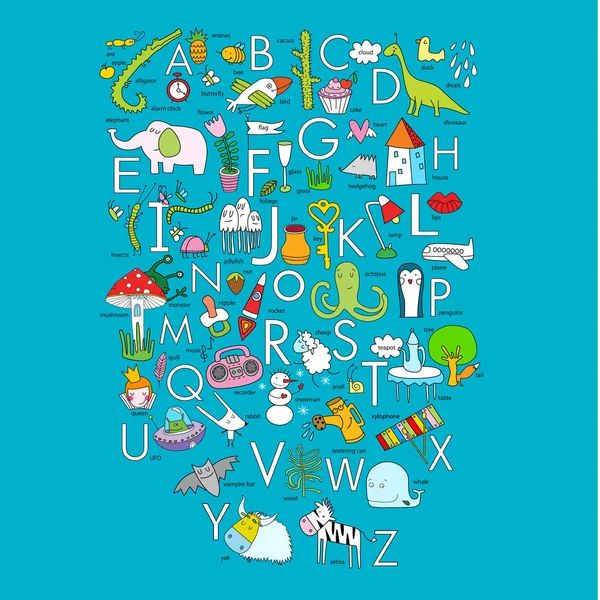 English cartoon alphabet — Stock Vector