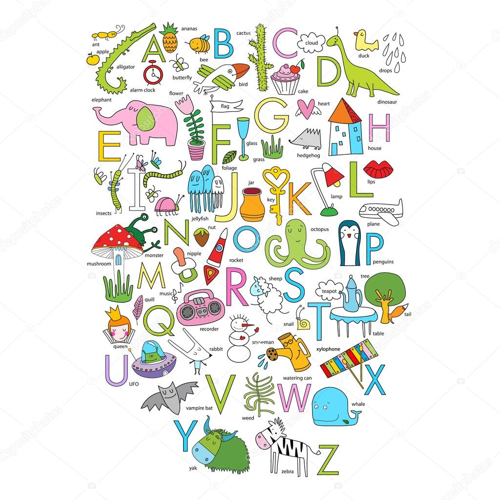 Vector English cartoon alphabet