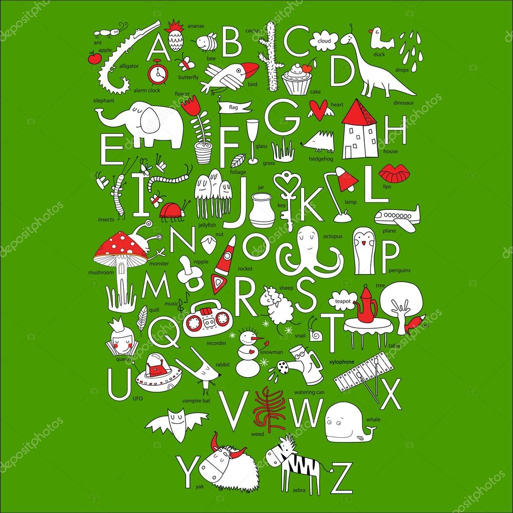 Vector English cartoon alphabet