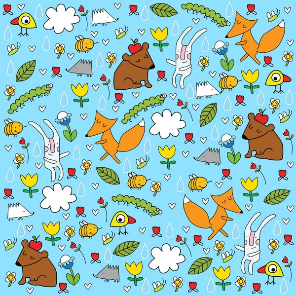 Seamless pattern with forest animals — Stock Vector