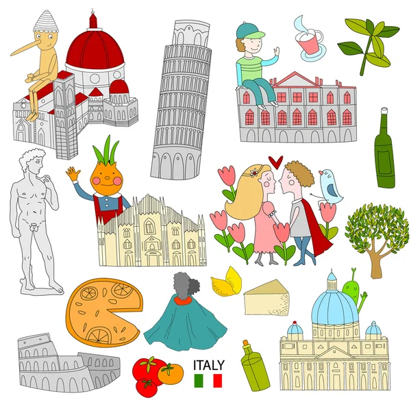 Set of attractions in Italy — Stock Vector