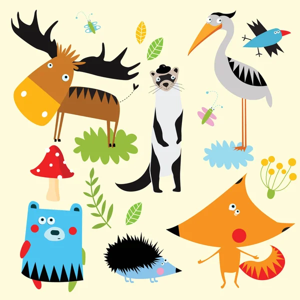 Conjunto de animales lindos — Vector de stock