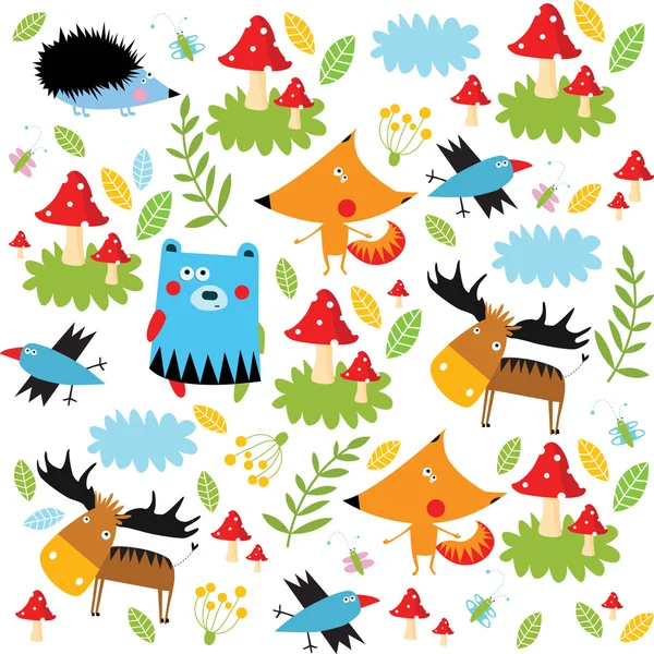 Seamless pattern with forest animals — Stock Vector