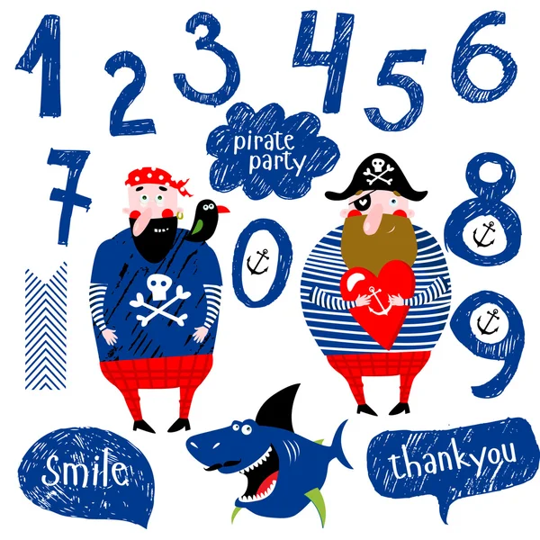 Pirates, shark and digits — Stock Vector