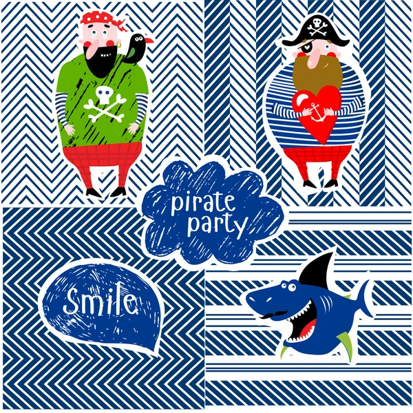 Geometric patterns with pirates — Stock Vector