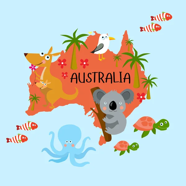 Australia continent with animals — Stock Vector