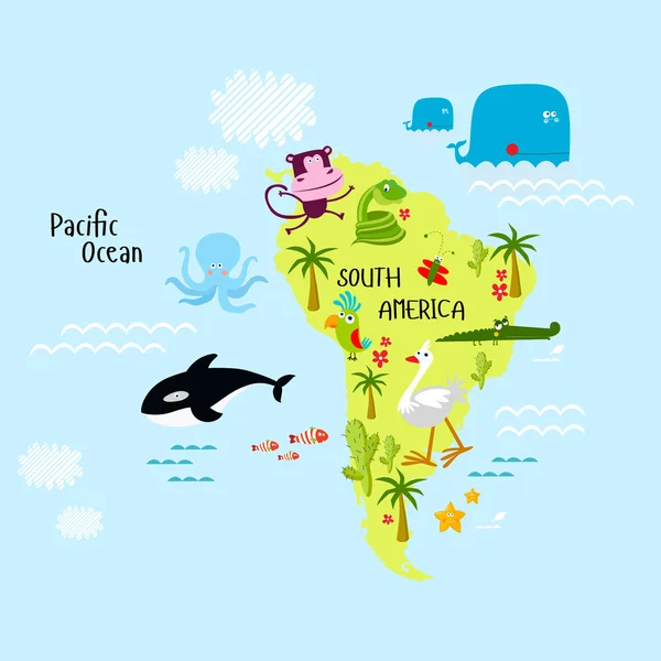 América del Sur continente con animales — Vector de stock