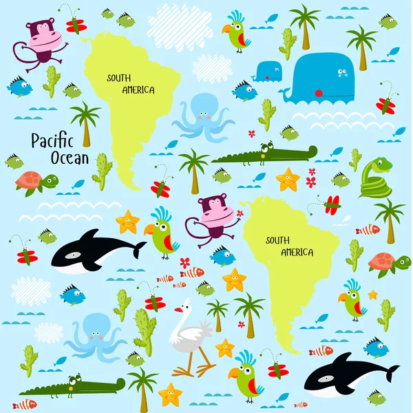 South America continent with animals — Stock Vector