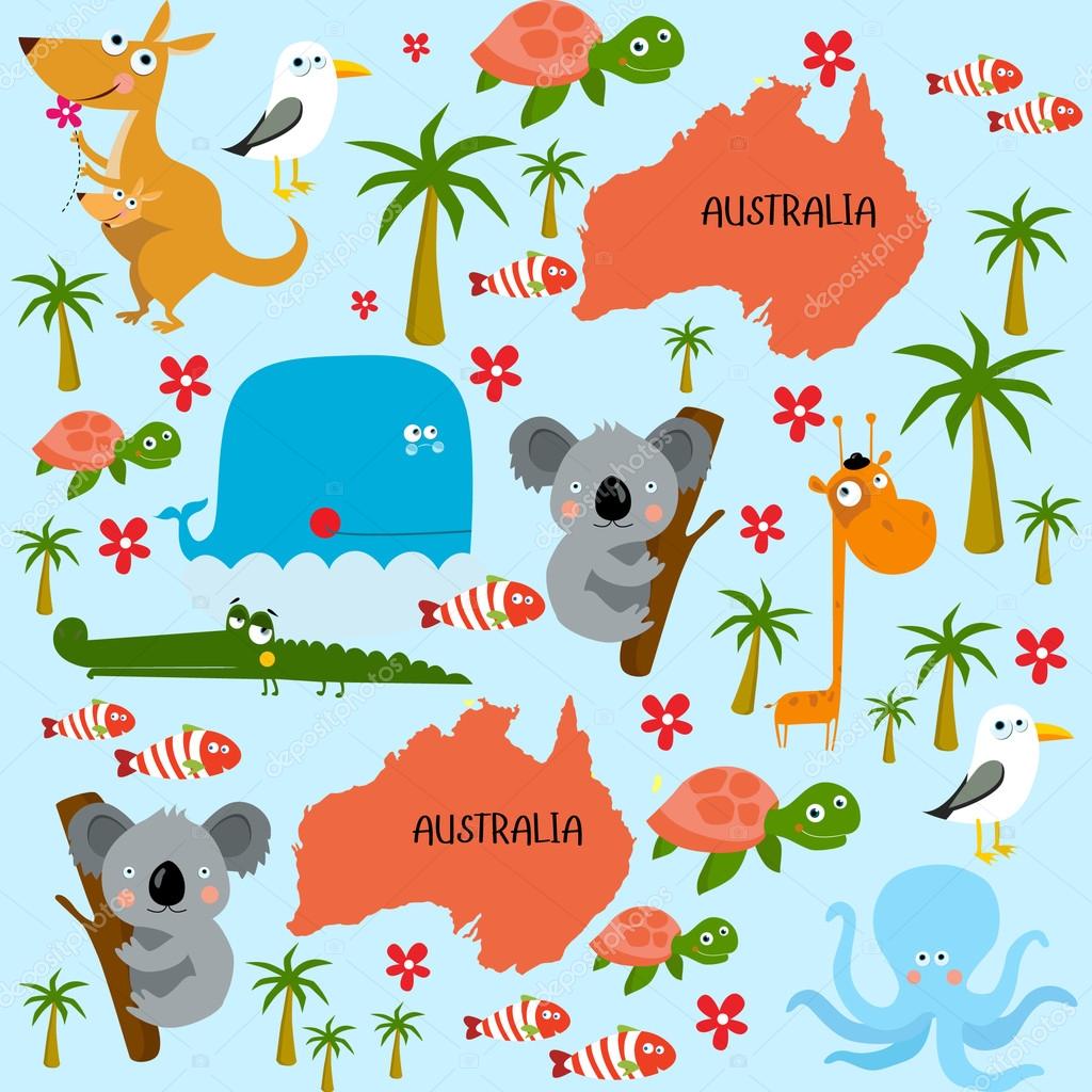 Australia continent with animals Stock Vector Image by ©utchenko_olga #86516306 Australia continent with animals Stock Vector Image by ©utchenko_olga #86516306