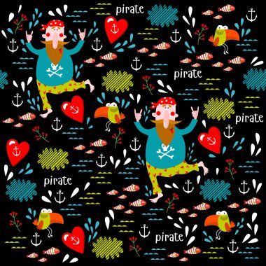 Background with pirates and parrots clipart