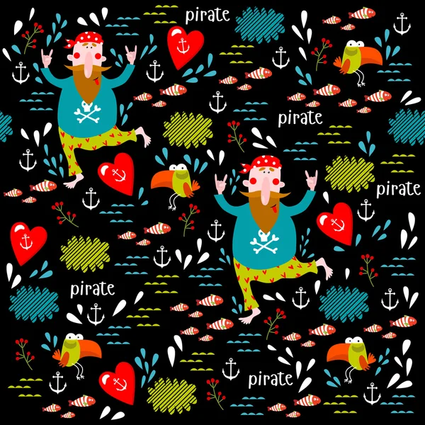 Antecedentes con piratas y loros — Vector de stock