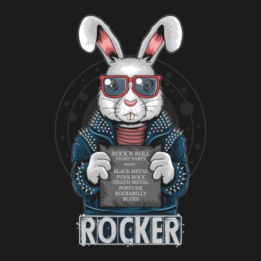 Tavşan rock n roll tavşan sanat vektörü