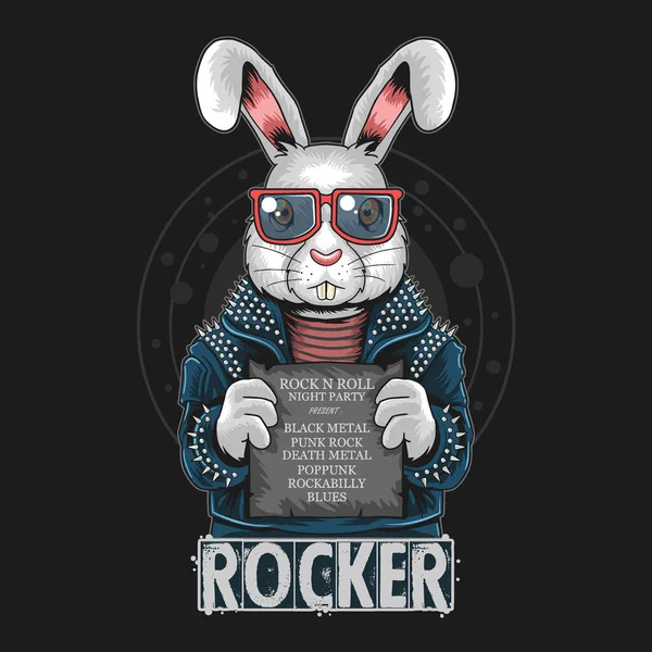 Rabbit Rock Roll Bunny Artwork Vector — Stock Vector