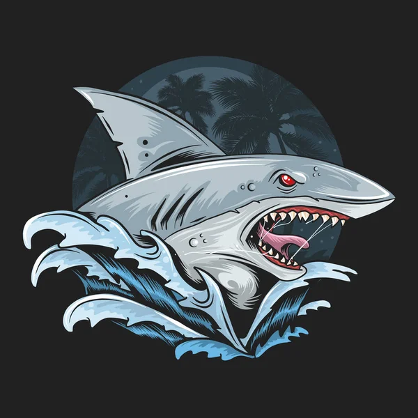 Žralok Vztek Tvář Hluboké Modré Moře Uměleckého Vektoru — Stockový vektor
