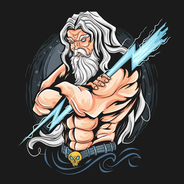 Thunder Zeus God Artwork Vector Can Use Shirt Gamer Esport — Stock Vector