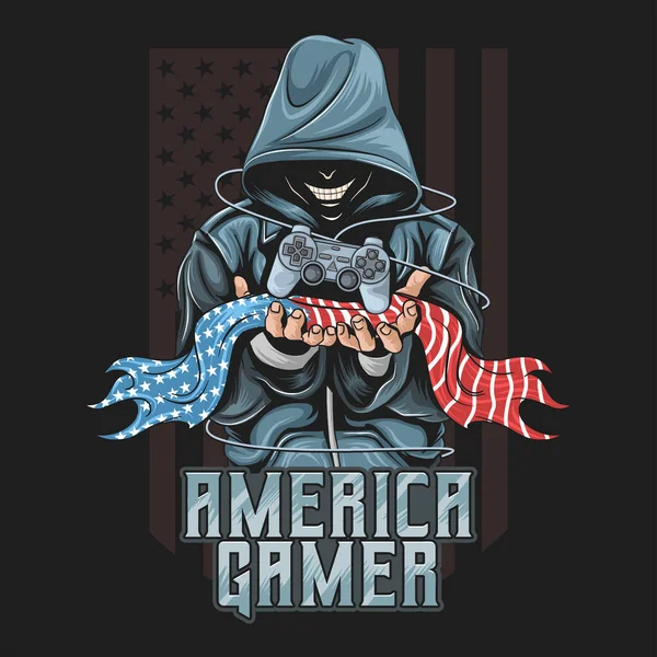 Gamer Hold Joystick American Flag Artwork Gamers Community Esport Team — Vetor de Stock