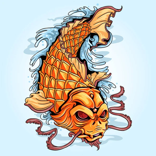 Koi鱼黄金纹身艺术品 — 图库矢量图片
