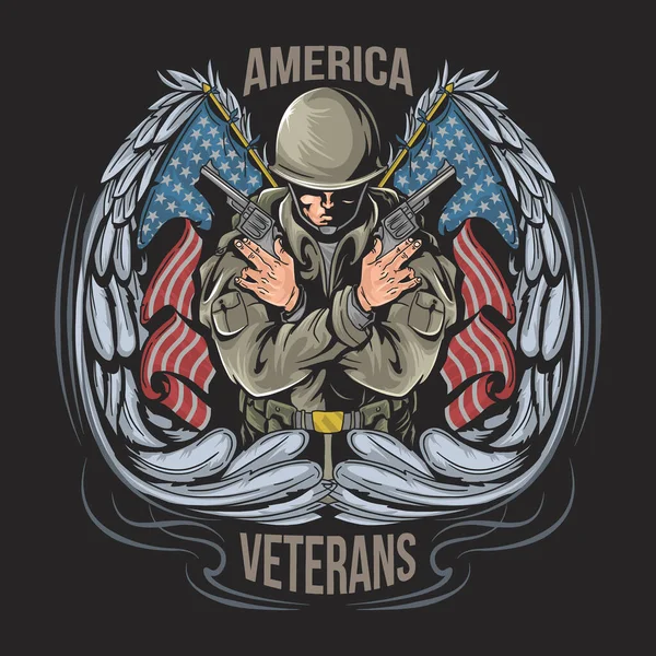 Veterano Americano Com Asas Bandeiras Americanas Artwork Vector — Vetor de Stock