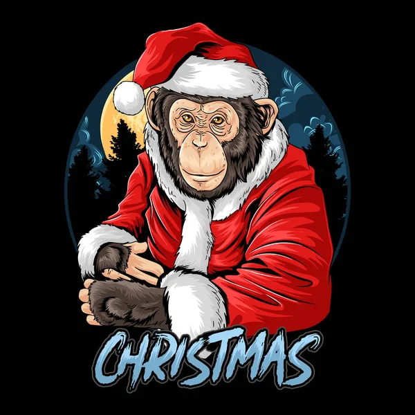 サンタ クラスクリスマスかわいいチンパンジーのサルベクトル — ストックベクタ