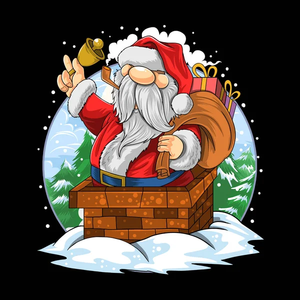 Święty Mikołaj Boże Narodzenie Poszedł Komina Domu — Wektor stockowy