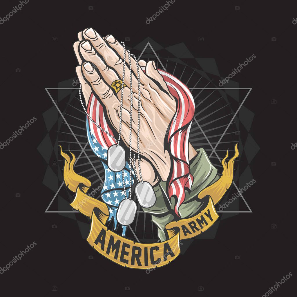 Veteran hand holding america USA flag artwork vector