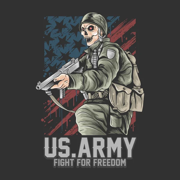 Nosotros Ejército Lucha Por Libertad Con Pistola Bandera Americana — Vector de stock