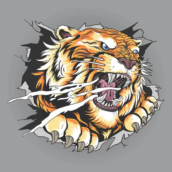 Tiger Head Tore Wall Editable Layers Vector — стоковый вектор