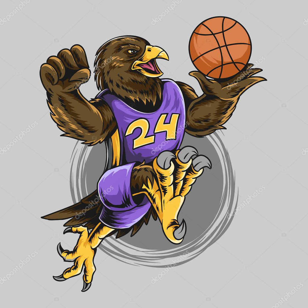 Eagle wearing basketball playing ball vector