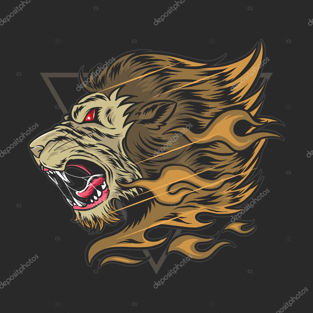 The head of the lion howled in anger and he had hair of fire. artwork vector editable layers