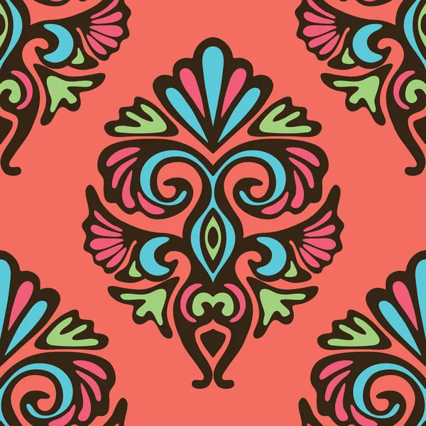 ダマスク織のシームレスなベクター パターンの花のデザイン — ストックベクタ