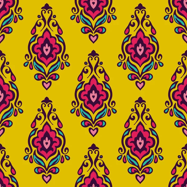 Damasco vector festivo amarillo abstracto patrón sin costuras — Archivo Imágenes Vectoriales