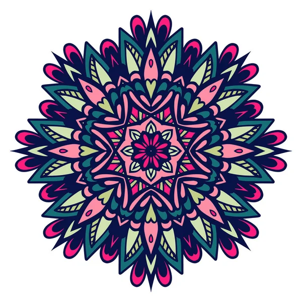 Ornado Mandala Oriental Con Flor Adorno Vectorial Redondo Colorido Aislado — Vector de stock