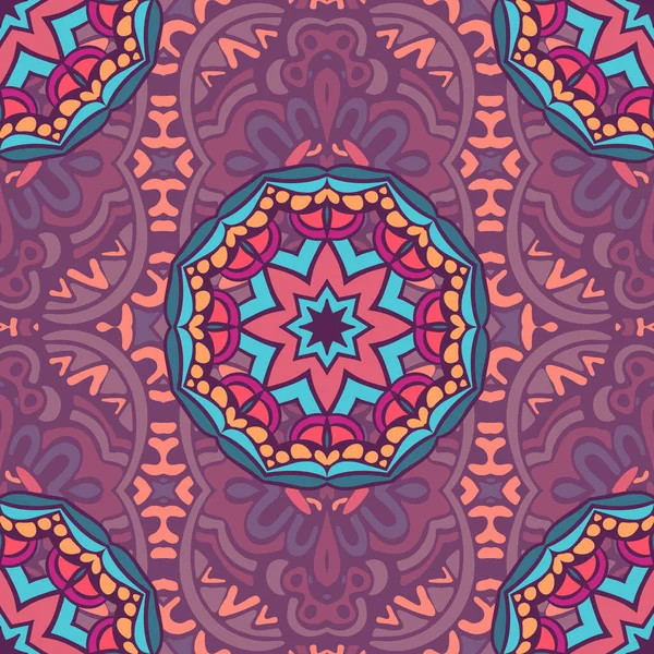 Patrón Inconsútil Ornamento Mandala Adorno Redondo Abstracto Intrincado Colorido Decorativo — Archivo Imágenes Vectoriales