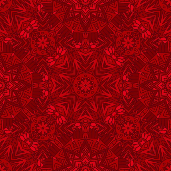 Rosso Sfondo Natale Ornamentale Con Stelle Mandala — Vettoriale Stock