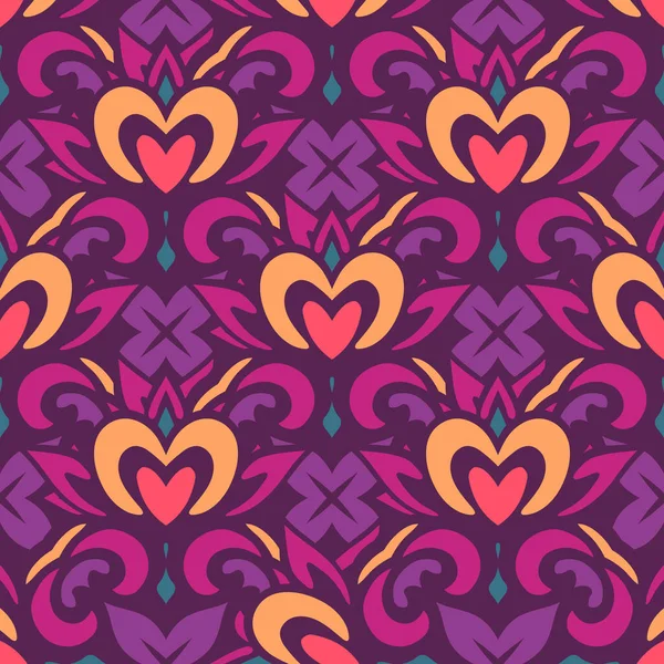 Abstract Hearts Pattern Harlequin Vintage Indian Textile Ethnic Seamless Pattern — Stock Vector