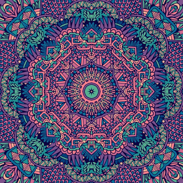 Mandala Klotter Fantasi Blomma Dekorerad Bakgrund Abstrakt Geometriskt Kaklat Boho — Stock vektor