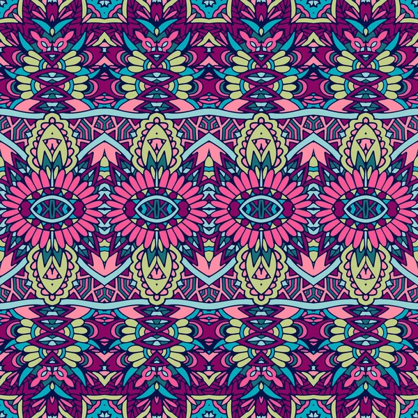 Vector Nahtlose Muster Blume Bunt Ethnischen Stammes Geometrischen Psychedelischen Mexikanischen — Stockvektor