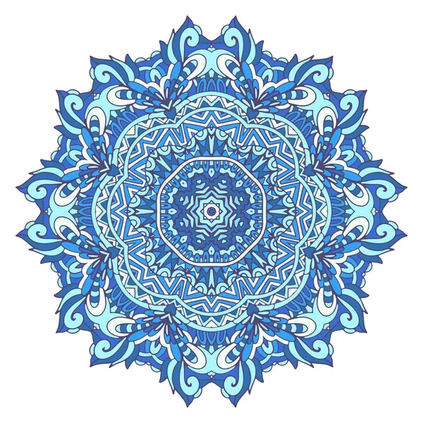Mándala Arabesco Geométrico Étnico Azul Invierno Abstracto Lindo Copo Nieve — Archivo Imágenes Vectoriales