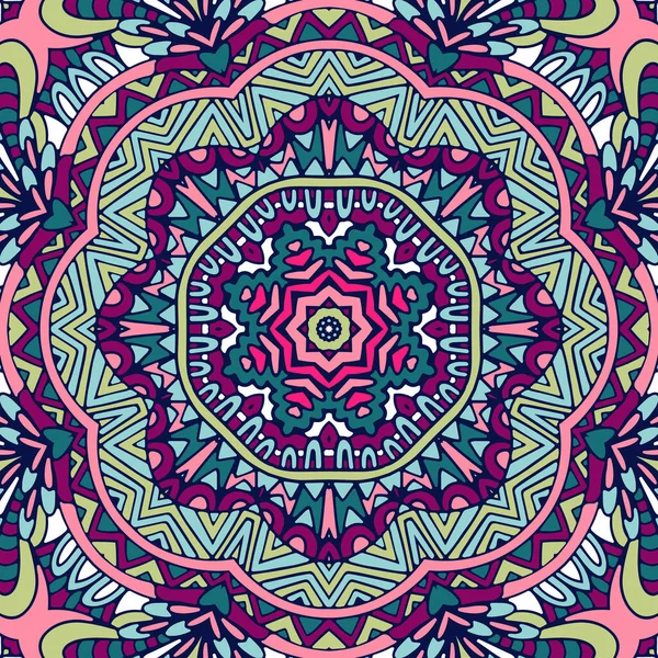Motif Médaillon Géométrique Floral Indien Doodle Ornement Mandala Ethnique — Image vectorielle