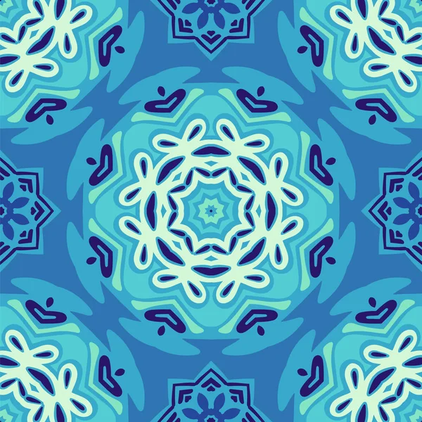 Snöflinga Mandala Sömlös Mönster Vektor Blå Arabisk Vinterdesign — Stock vektor