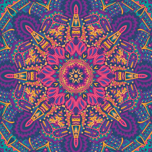 Festive Coloré Ethnique Boho Motif Vectoriel Sans Couture Ornementale Psychédélique — Image vectorielle