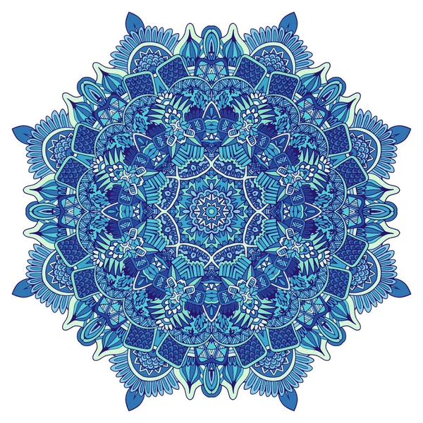 Abstract Winter Blauw Etnisch Geometrische Arabesk Mandala Leuke Sneeuwvlok Folk Rechtenvrije Stockillustraties